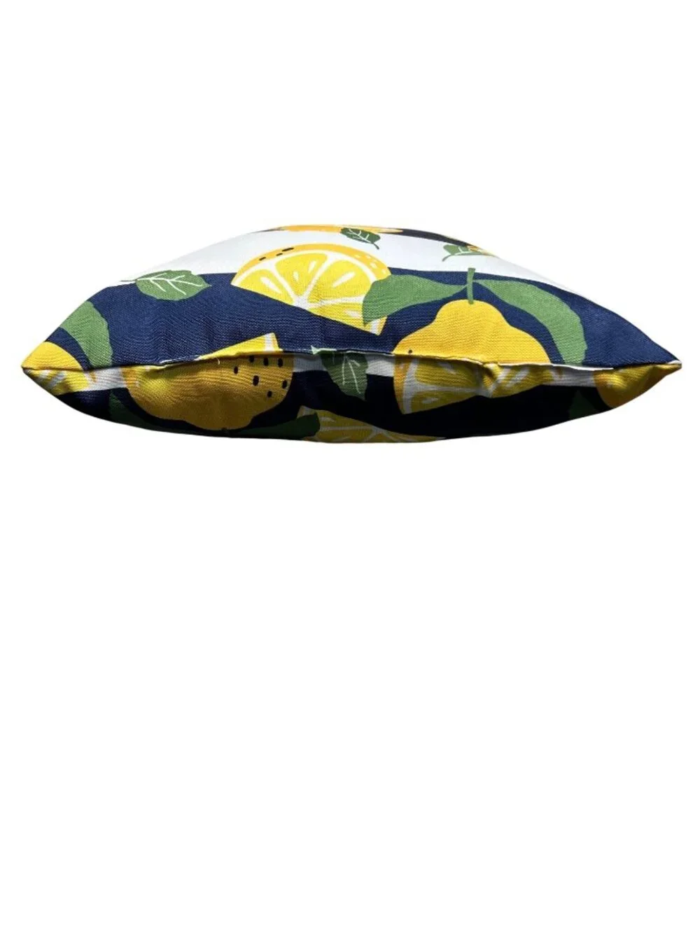 Lemon Print Throw Pillow - Yellow & Green On Navy Stripes - Indoor/Outdoor Decor